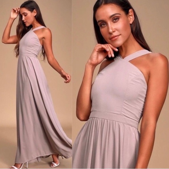 Lulu’s Aiir of Romance Taupe Halter A Line Maxi Dress - Picture 4 of 13